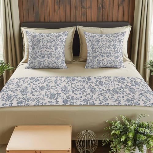 Birchloom Farmhouse Queen Bed Runner Set with 2 Floral Throw Pillow Covers