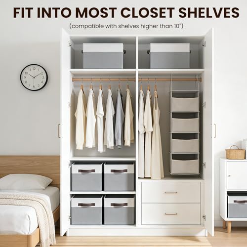 4 Pack Large Fabric Closet Storage Bins with Handles 14"x10"