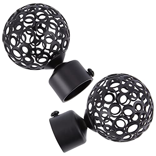 2pcs Decorative Curtain Rod Finials, 28mm Black Metal Ball Cage End Caps