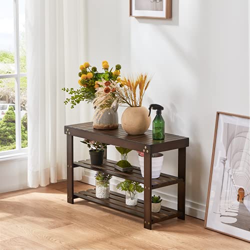 3-Tier Bamboo Shoe Rack Bench for Entryway, Sturdy Storage Organizer