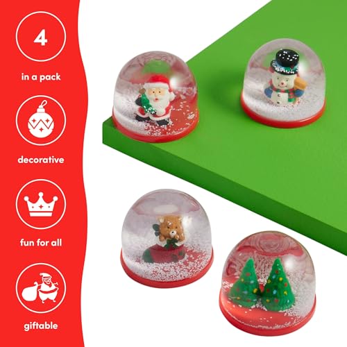 Mini Christmas Snow Globes Set - 4 Assorted Holiday Decorations & Gifts, 2 Inch - Santa, Snowman, Tree & Teddy Bear Variations