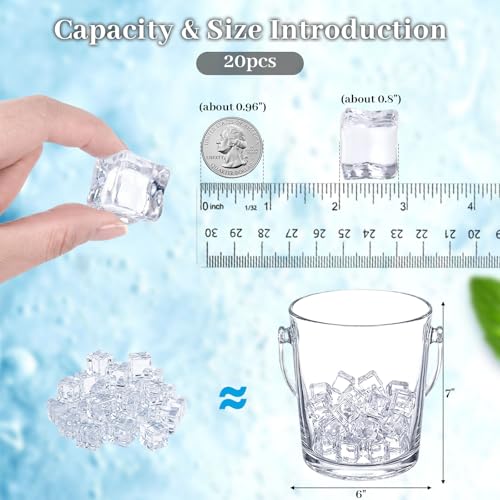 Clear Acrylic Fake Ice Cubes (20 Pack) - 0.8" Photography Props & Decor