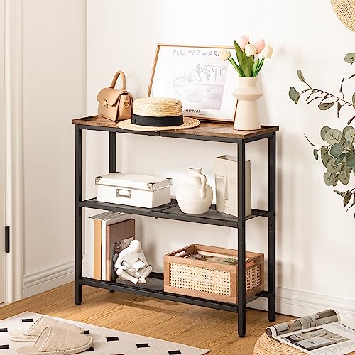 3-Tier Narrow Console Table, Rustic Brown Entryway Sofa Table with Shelves
