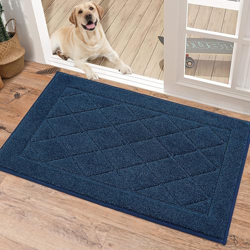 Non-Slip Dirt Trapper Door Mat 20" x 32" - Washable Entryway Rug, Navy Blue
