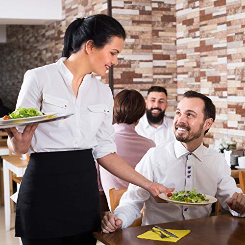 12-Pack Black Waist Aprons with 3 Pockets - Durable Server Half Apron