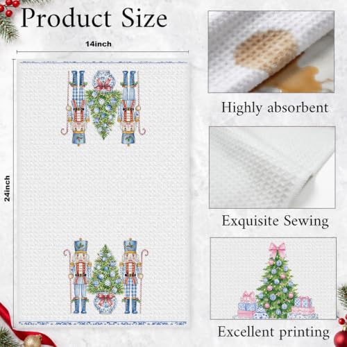 2 Pcs Blue Nutcrackers Christmas Kitchen Towels, 14x24in Premium Waffle-Weave