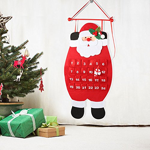 3D Felt Santa Christmas Advent Calendar - Hanging Holiday Countdown Decor
