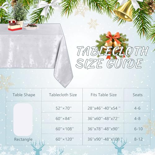 Tegeme 2 Pack Christmas Snowflakes Tablecloth 52 x 70 Inches White Holiday Decor