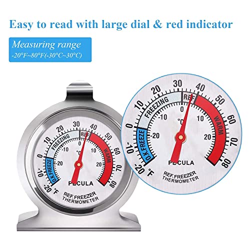 Refrigerator & Freezer Thermometer 2-Pack - Stainless Steel Large Dial