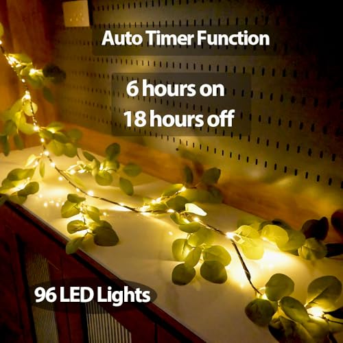 6.56ft Eucalyptus Garland with 96 LED Lights, Battery Operated Vine Decor