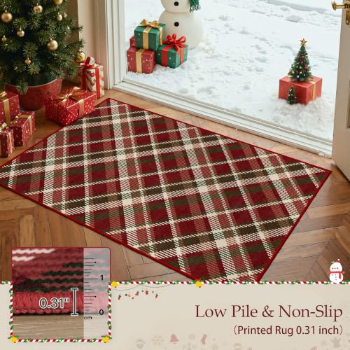 GENIMO Christmas Kitchen Rugs Set of 2, 20x32 + 20x48, Non-Slip, Red Beige