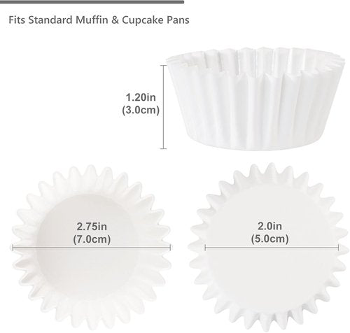 Caperci Heavy Duty Cupcake Liners - 150 Count Grease-Resistant White Baking Cups | Odorless & Easy Peel