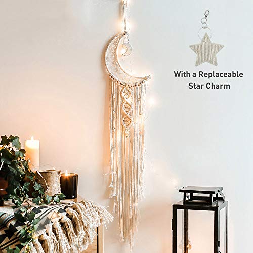Macrame Moon & Star Wall Hanging Dream Catcher with LED Lights