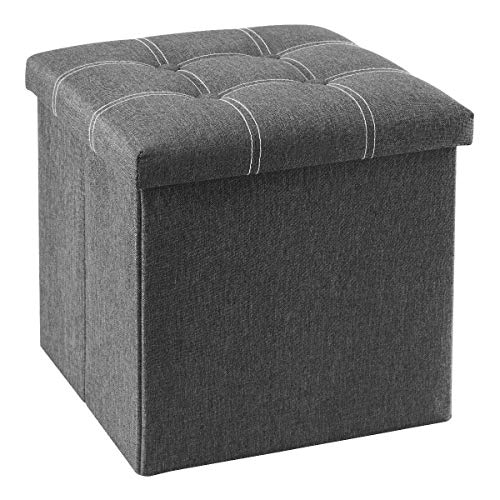 15-Inch Foldable Storage Ottoman, Linen-Look Foot Rest with Hidden Storage