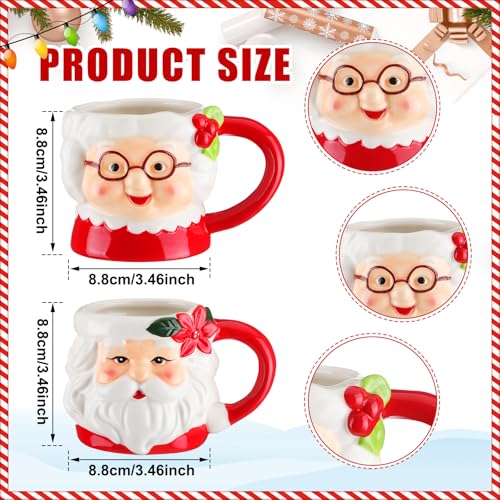 Willinglong 2 Pcs Santa Mugs – 10 oz Classic White Ceramic Christmas Cups (White, Pack of 2)