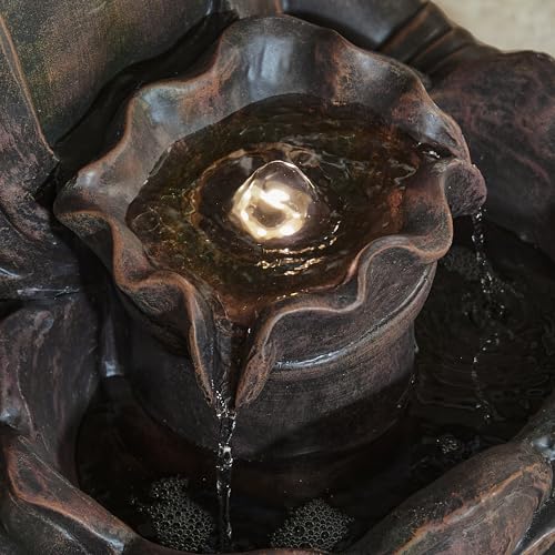 Meditating Buddha Garden Fountain with LED Light, 28-inch Polyresin Statue