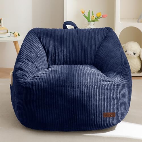 Kids Bean Bag Chair - Soft Foam Toddler Sofa for Gaming and Reading, Navy