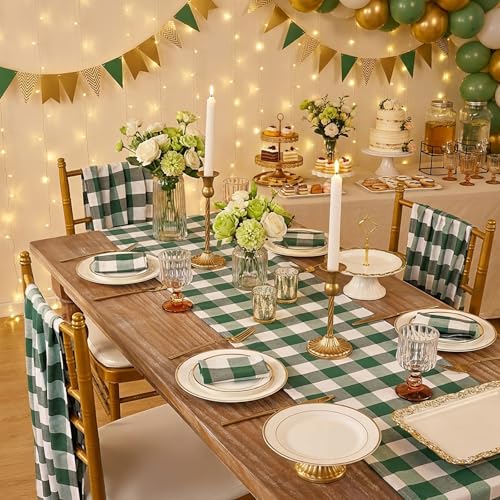 B-COOL Buffalo Plaid Table Runners 13 x 108 in (2-Pack), Green & White
