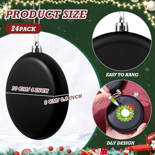 24-Pack 4 Inch Matte Black Christmas Ornaments - DIY Holiday Decor Balls