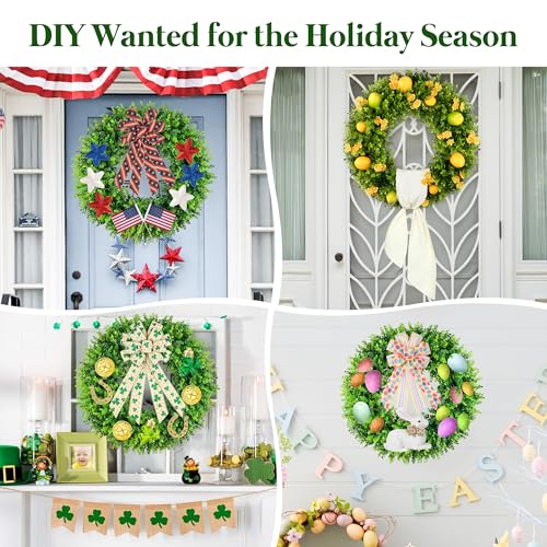 20-Inch Artificial Boxwood Wreath for Front Door with Hello Sign