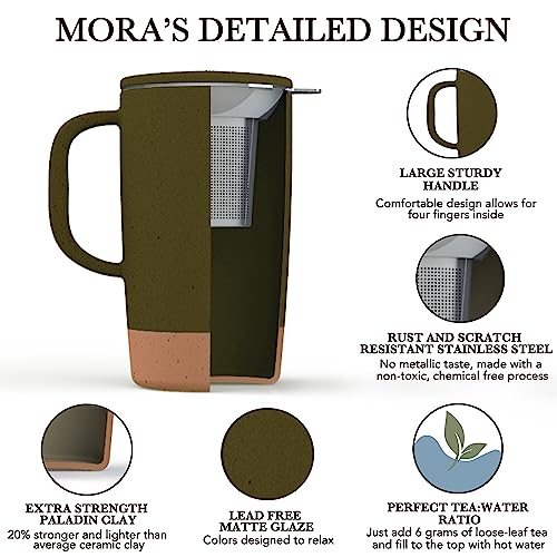Olive Mora Ceramics Large Tea Mug with Infuser & Ceramic Lid - 18 oz, Rustic Matte Finish