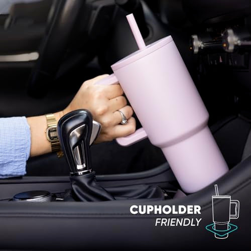 40 oz Insulated Stainless Steel Tumbler with Handle and Straw - Almond Birch