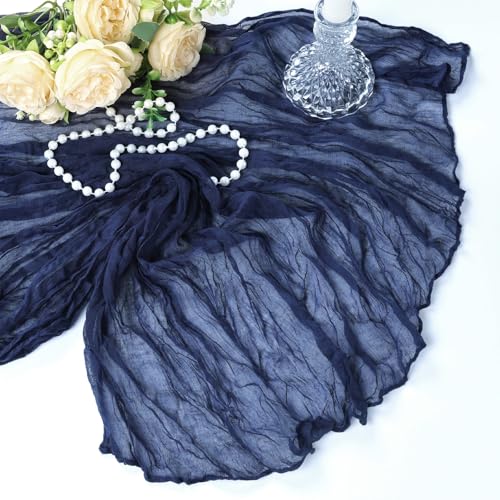 6 Pack Navy Blue Cheesecloth Table Runners 35x120 Inch Boho Gauze Fabric