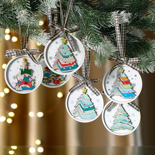 Syhood 6 Pcs Christmas Book Ornaments for Tree & Book Lovers Gift Set