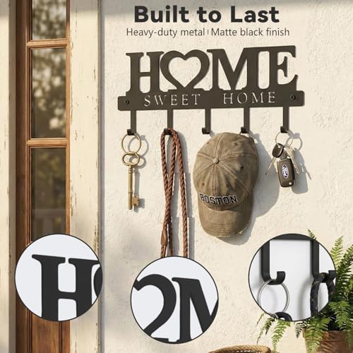 Metal Wall Key Holder with 5 Hooks - Decorative Entryway Organizer