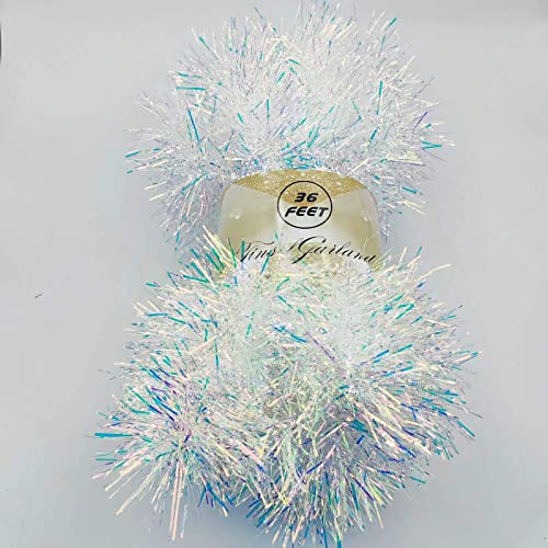 36ft Iridescent Christmas Tinsel Garland - Holiday Tree Decor Streamers
