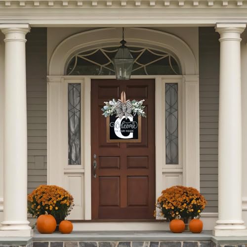 Personalized 16-Inch Initial Front Door Wreath with Eucalyptus Garland