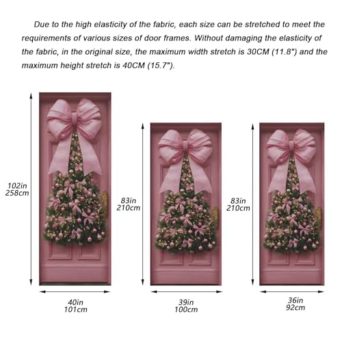 Burbuja 35 x 79 in Pink Bow Christmas Door Cover - Stretch Fabric Backdrop for Home Holiday Decor