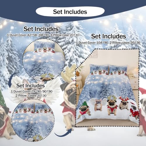 Feelyou Dog Xmas Duvet Cover Queen Size - Pug Christmas Bedding Set Multi 29