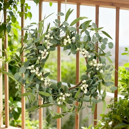 20-Inch Eucalyptus Wreath for Front Door, Artificial Greenery for All Seasons