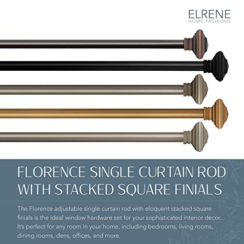 Adjustable Single Curtain Rod with Stacked Square Finials, Antique Black