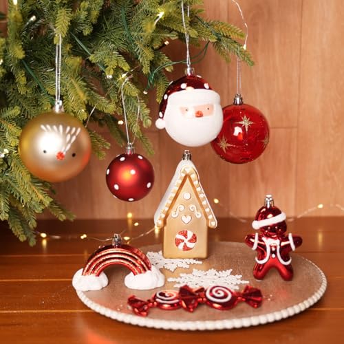 Christmas Ornament Set 80pcs Red White Gold Decorations with Variation of Red & Gold & White