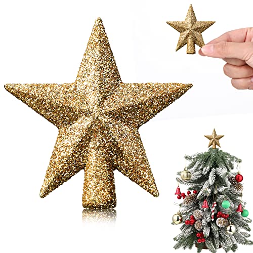 Mini Gold Star Christmas Tree Topper - 2.36 Inch Glitter Treetop Ornament