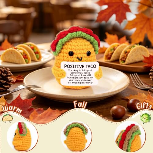 Mini Crochet Taco Gift with Positive Affirmation Card for Stress Relief