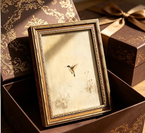 Vintage Gold Framed Hummingbird Canvas Wall Art Rustic Bird Painting