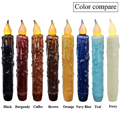 CVHOMEDECO 6 Pack Orange Hand Dipped Flameless LED Taper Candles with Timer, Rustic Primitive Decor