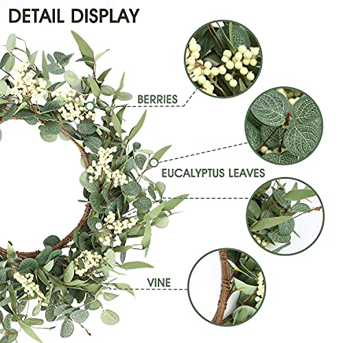 20-Inch Eucalyptus Wreath for Front Door, Rustic Farmhouse Greenery Decor