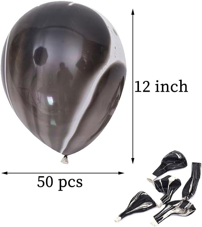 Skiennix 12-Inch Marble Latex Balloons - 50pcs Black, White & Grey Rainbow for Weddings & Parties