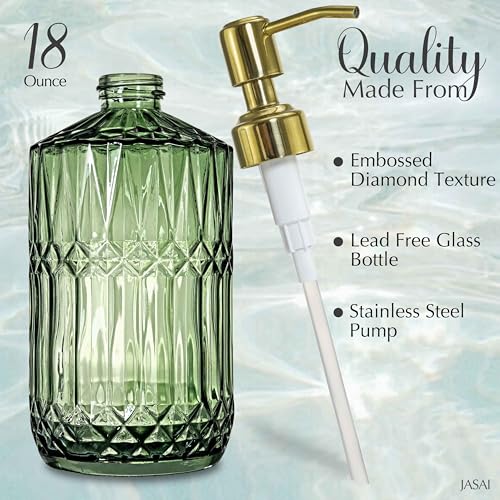 18oz Green Glass Soap Dispenser with Gold Rust-Proof Pump
