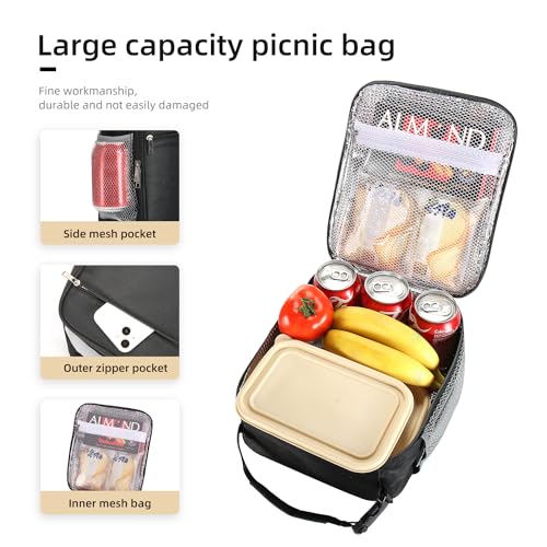 Insulated Lunch Bag for Men and Women, Large Thermal Lunchbox, Black