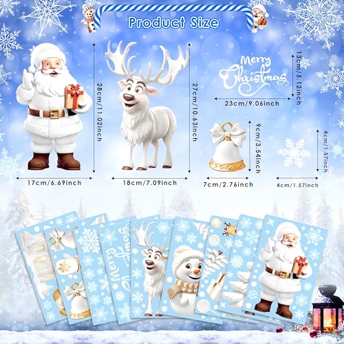 AhfuLife Christmas Window Clings 190PCS Santa & Snowman Reusable 3D Decorations
