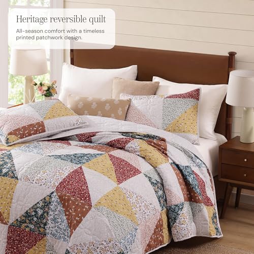 BLOOMHAVEN 3-Piece Queen Patchwork Quilt Set - Lightweight Floral Coverlet