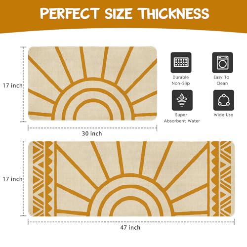 Boho Kitchen Rug Set of 2, Non-Slip Washable Farmhouse Kitchen Mats