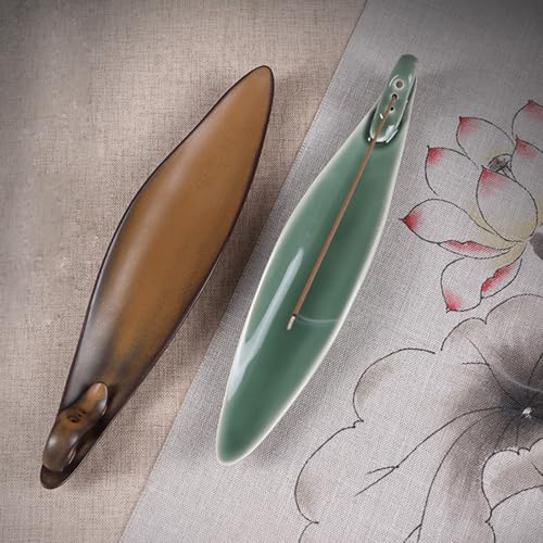 9-Inch Ceramic Leaf Incense Stick Holder and Ash Catcher