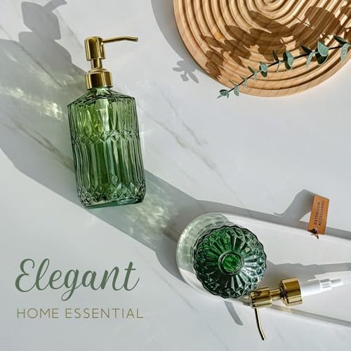 18oz Green Glass Soap Dispenser with Gold Rust-Proof Pump