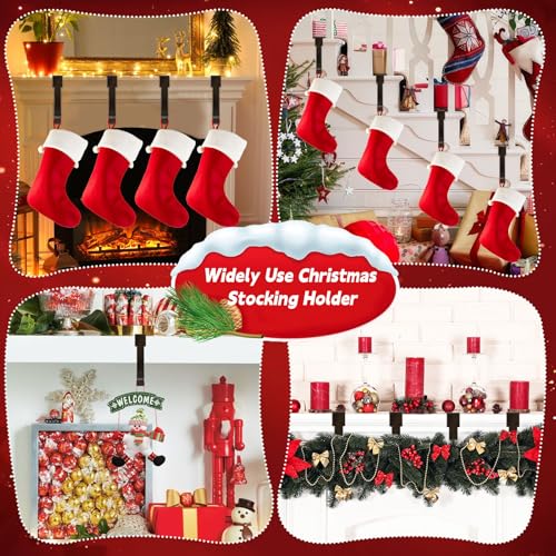 Christmas Stocking Holders for Mantel 4 Pack - Non-Slip Fireplace Hooks